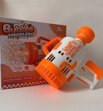Пістолет мильних бульбашок Bubble launching machine 108 отворів жовтогарячий KB1143 фото