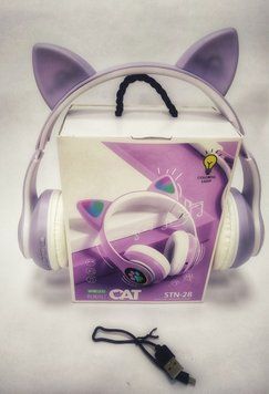 Бездротові Bluetooth навушники "Cat Headset" з котячими вушками бузкові STN-28-kk0430 фото
